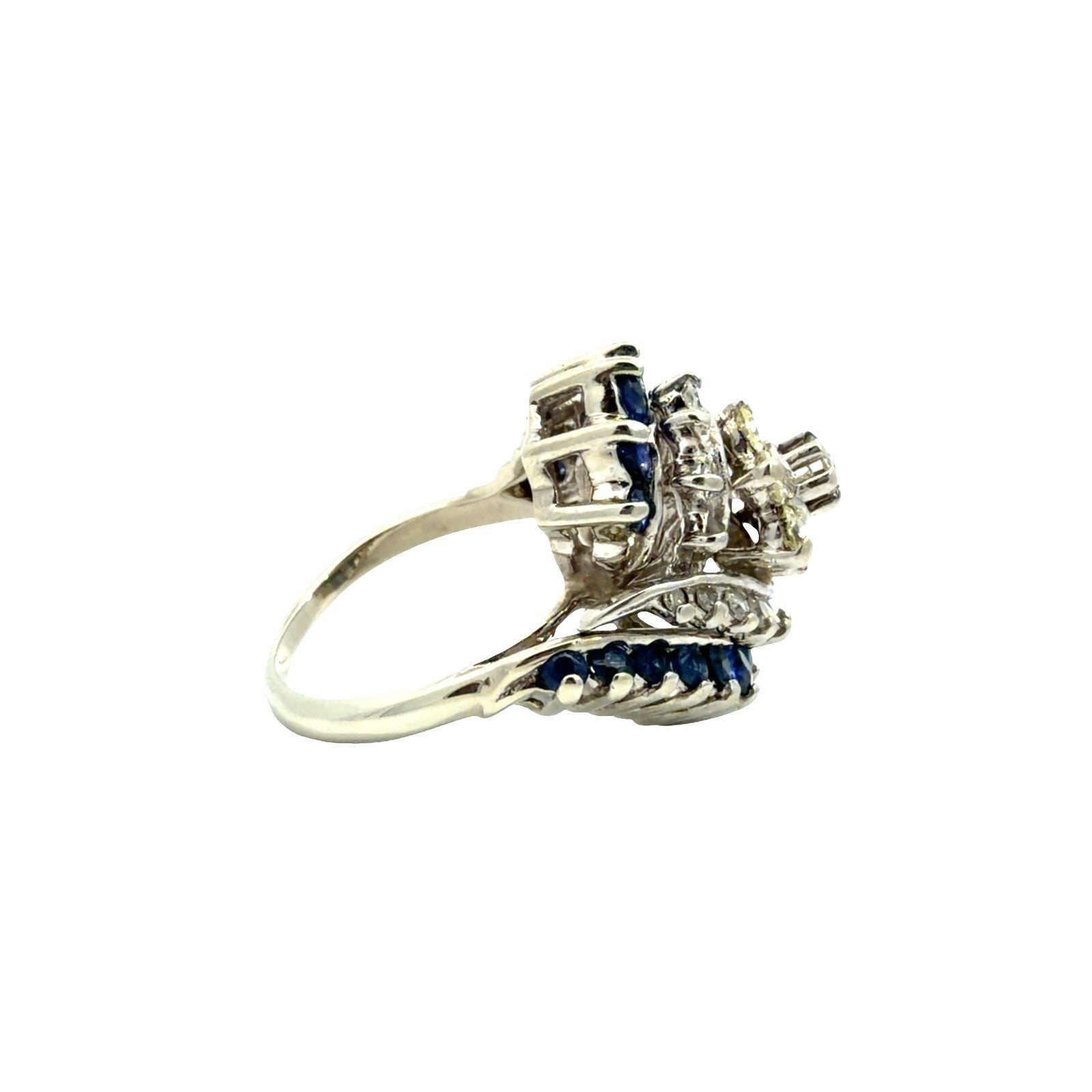 14k White Gold 0.82ctw Diamond and 1.08ctw Sapphire Ballerina Cocktail Ring0
