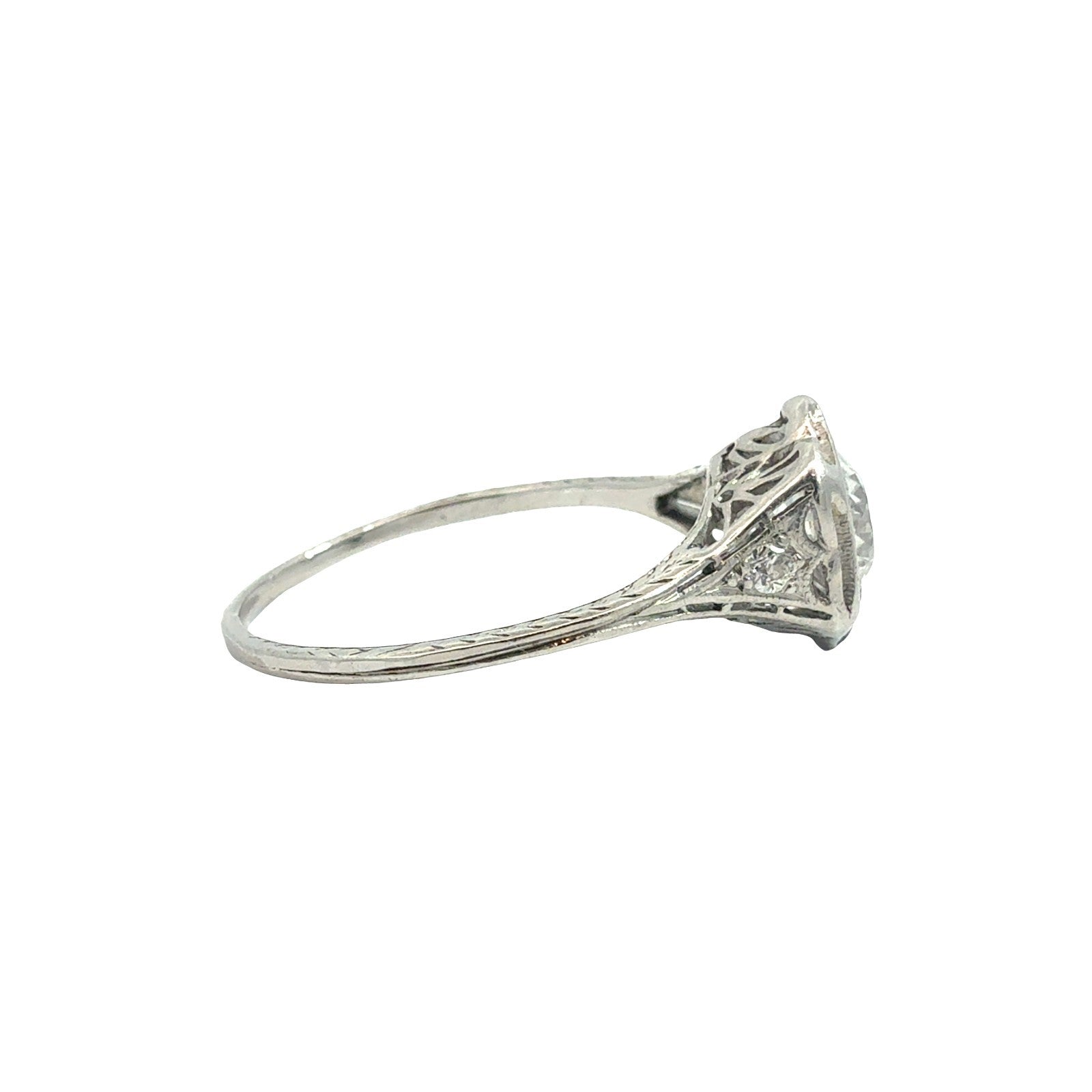 Vintage 14k White Gold 1.00tcw Euro-Cut Diamond Art Deco Engagement Ring Size 74