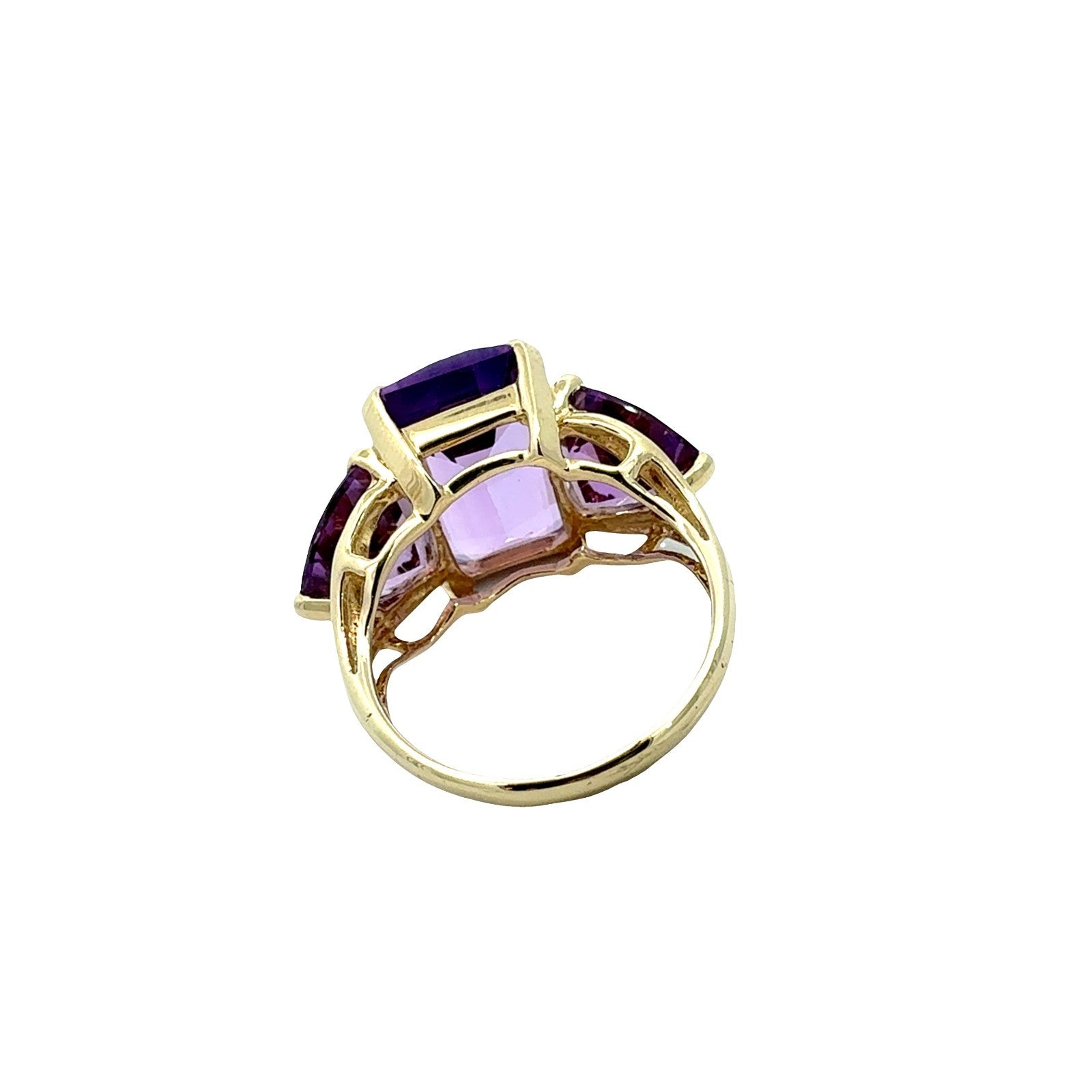 Vintage 14k Yellow Gold Three-Stone 10.71cttw Amethyst Cocktail Ring5