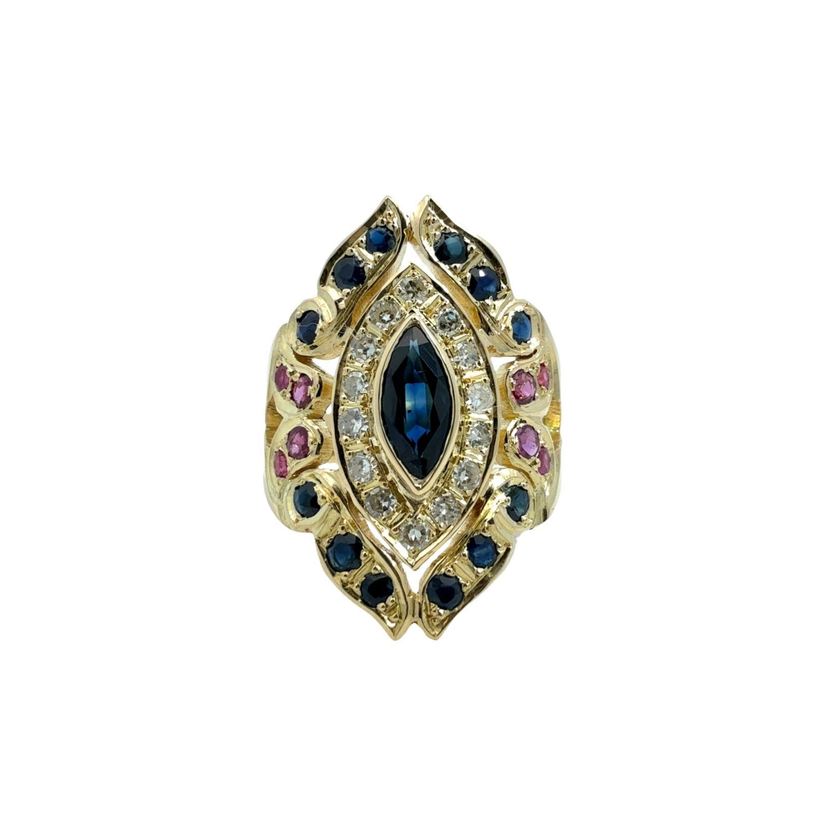 18k Yellow Gold Stamped 1.56cttw Sapphire 0.32cttw Ruby 0.42cttw Diamond Ring0