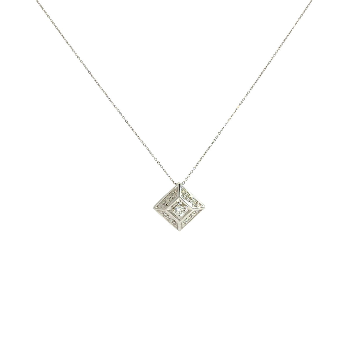 14k White Gold and 0.18cttw Diamond Geometric Pendant Necklace5