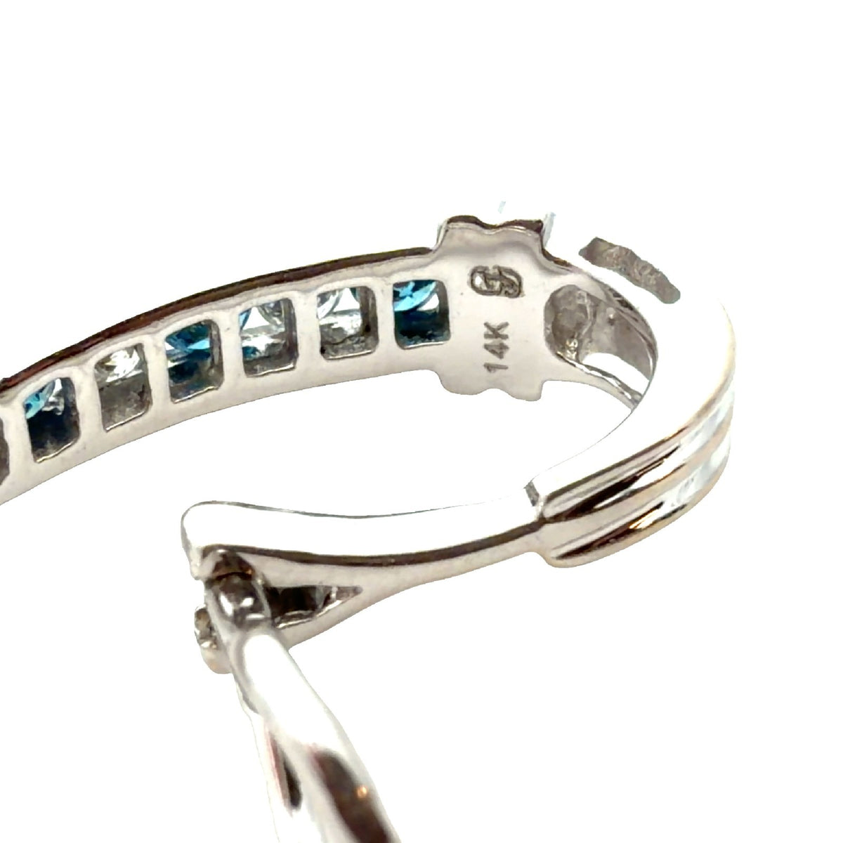 14k White Gold Alternating White & Blue 0.84cttw Diamond Hoop Earrings7
