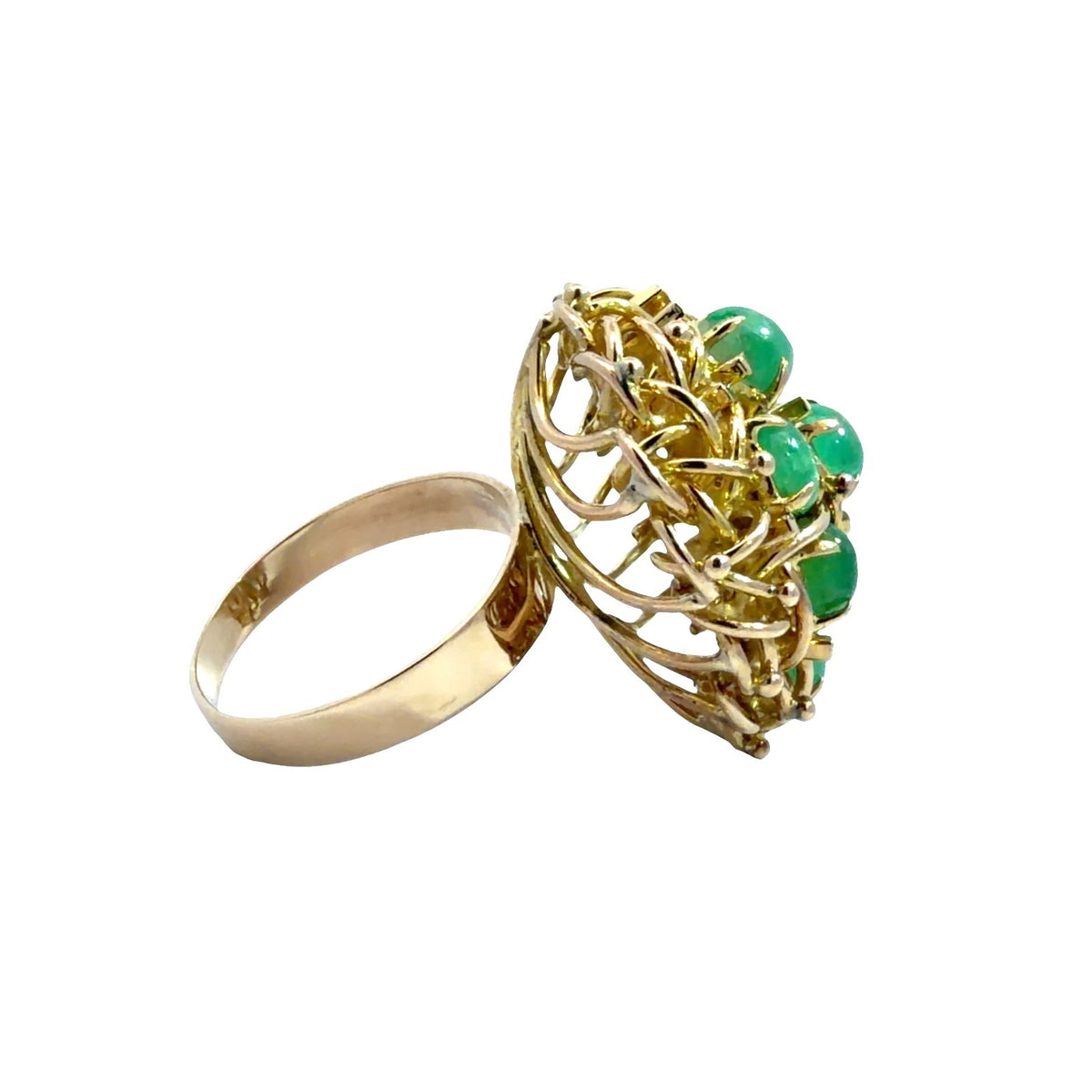 Stamped 14k Yellow Gold Wire Work and Cluster Emerald Cocktail Ring Size 72