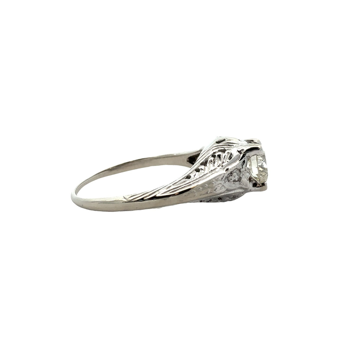 Vintage 14k White Gold Euro Cut 0.48ctw Diamond Engagement RIng Size 5.52
