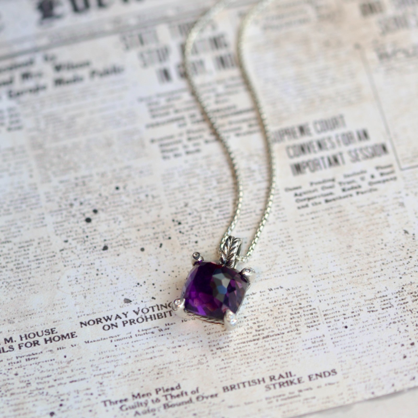 David Yurman Sterling Silver 2.00tcw Amethyst and 0.06cttw Diamond Necklace0