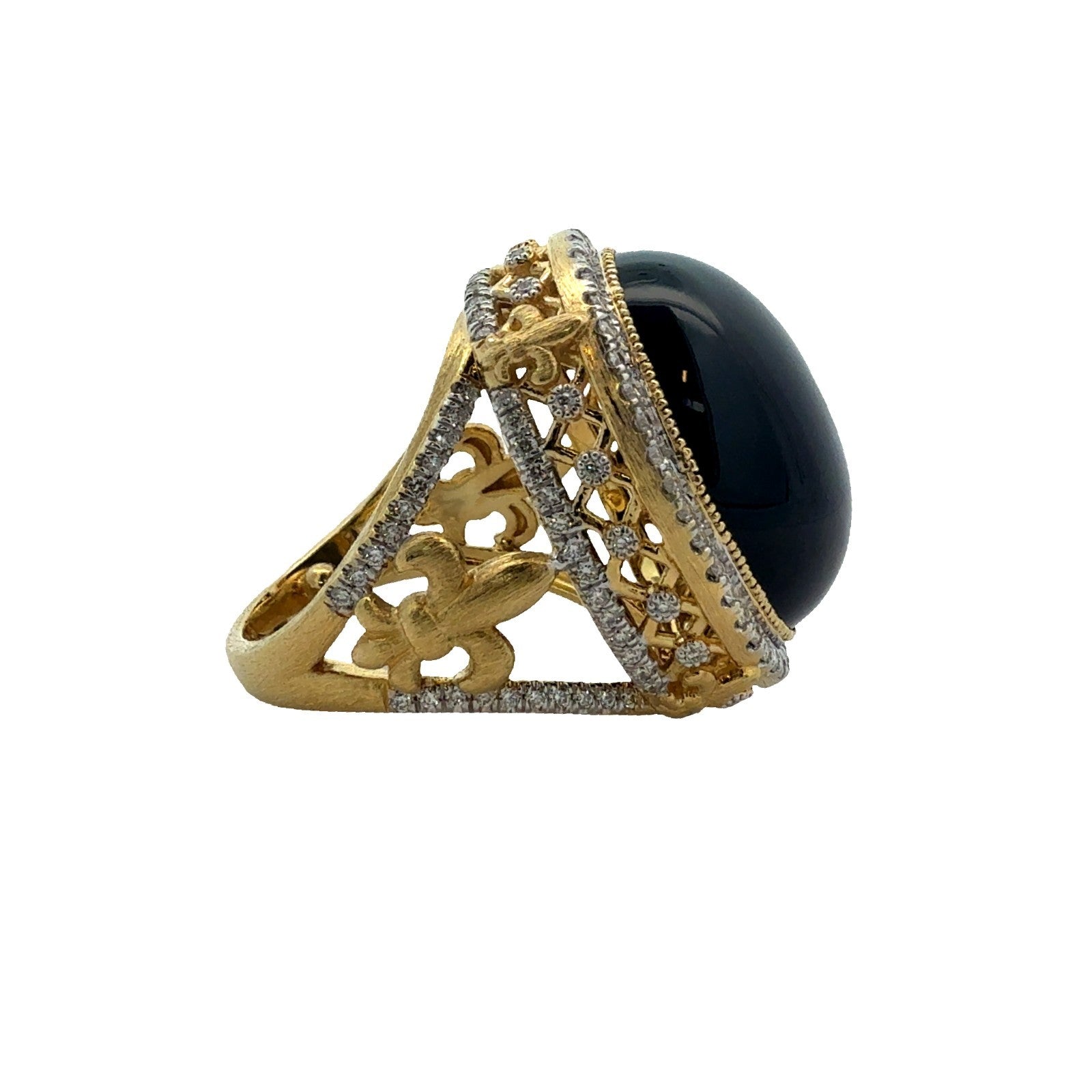 18k Yellow Gold Large Oval Onyx & 0.98ctw Diamond Cocktail Ring Size 6.52