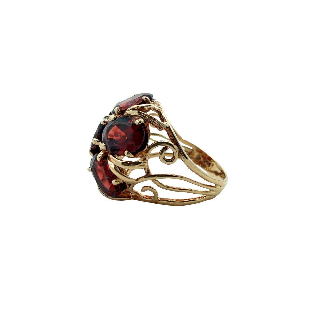 Vintage 10k Yellow Gold 8.80cttw Garnet Floral Cluster Cocktail Ring2
