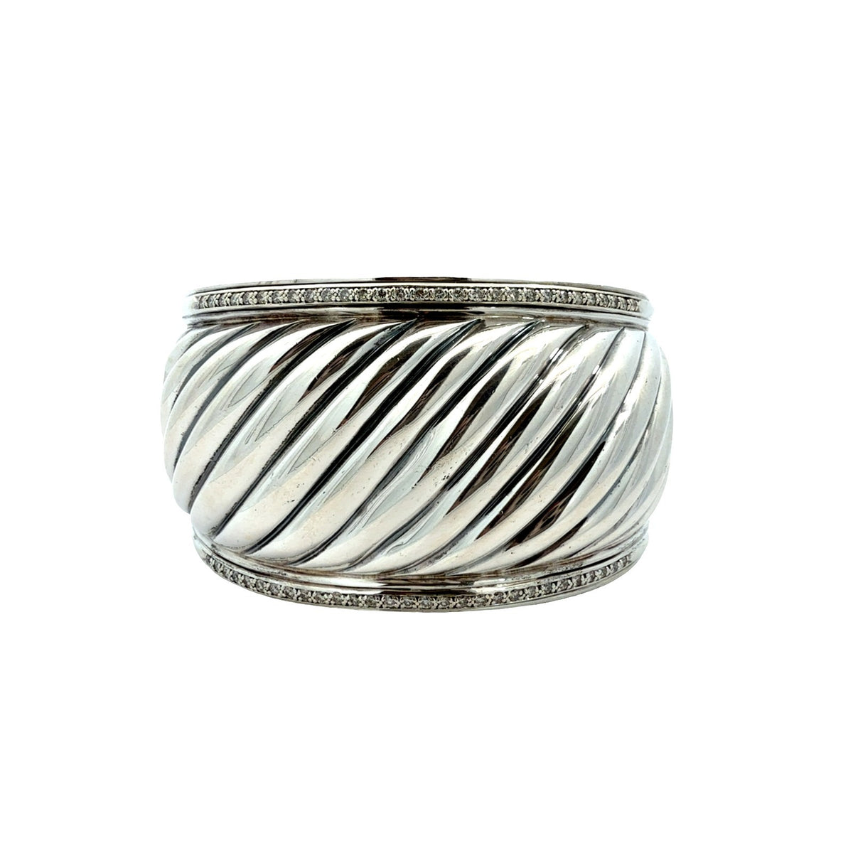David Yurman Sterling Silver and Diamond Sculpted Cable Cuff Bracelet 0