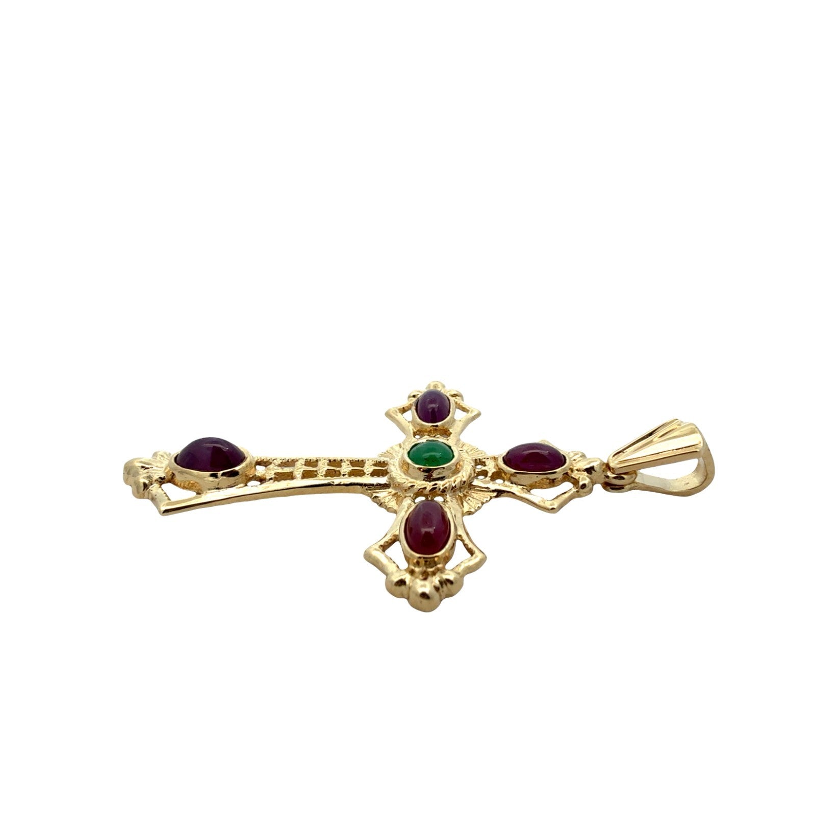 Vintage 14k Yellow Gold 0.20tcw Emerald and 1.89cttw Ruby Openwork Cross Pendant2