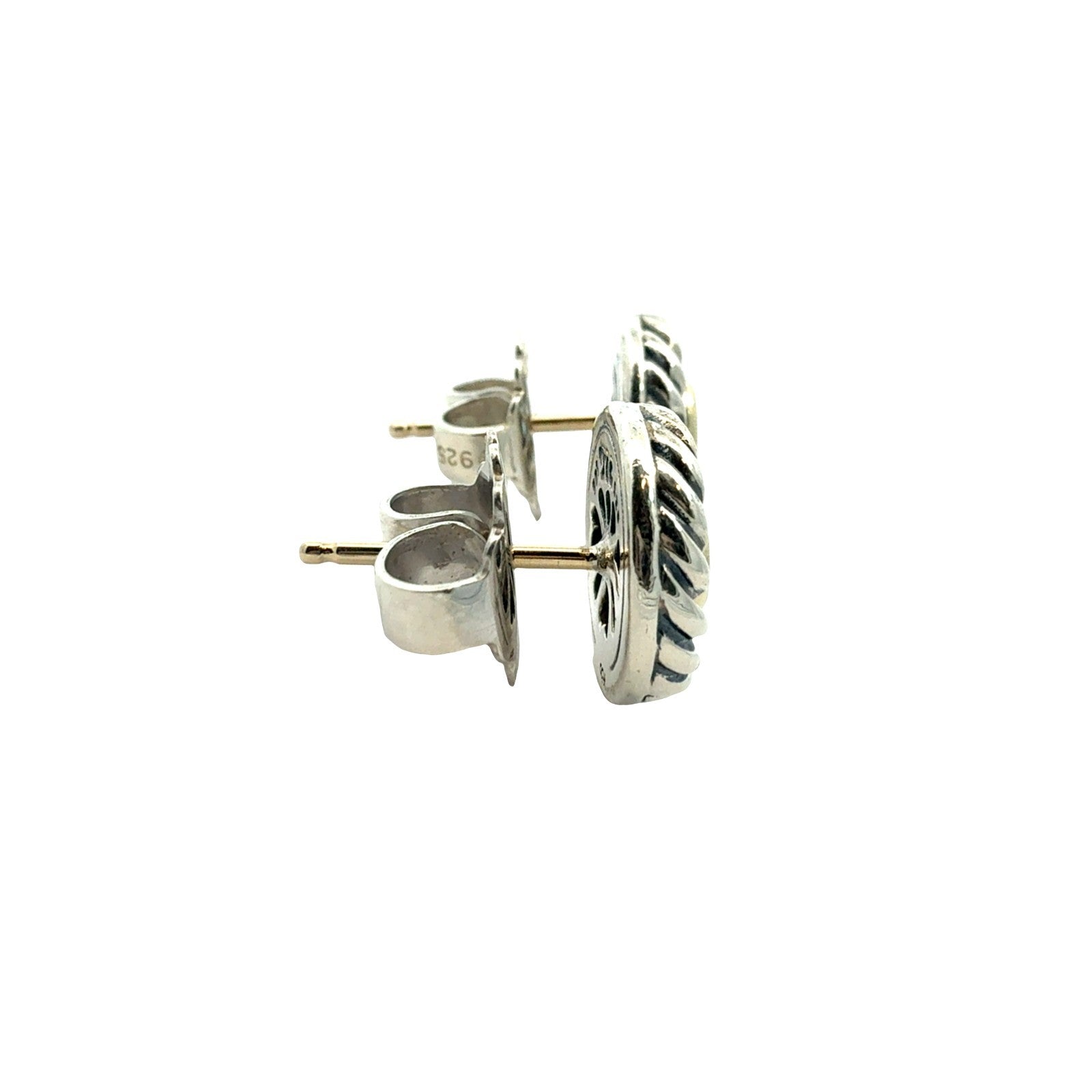 David Yurman Sterling Silver 14k Yellow Gold Topaz Cookie Cable Stud Earrings2