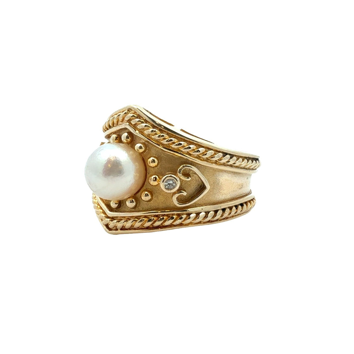14k Yellow Gold Pearl & 0.01ctw Diamond Vintage-Inspired Cocktail Ring Size 61
