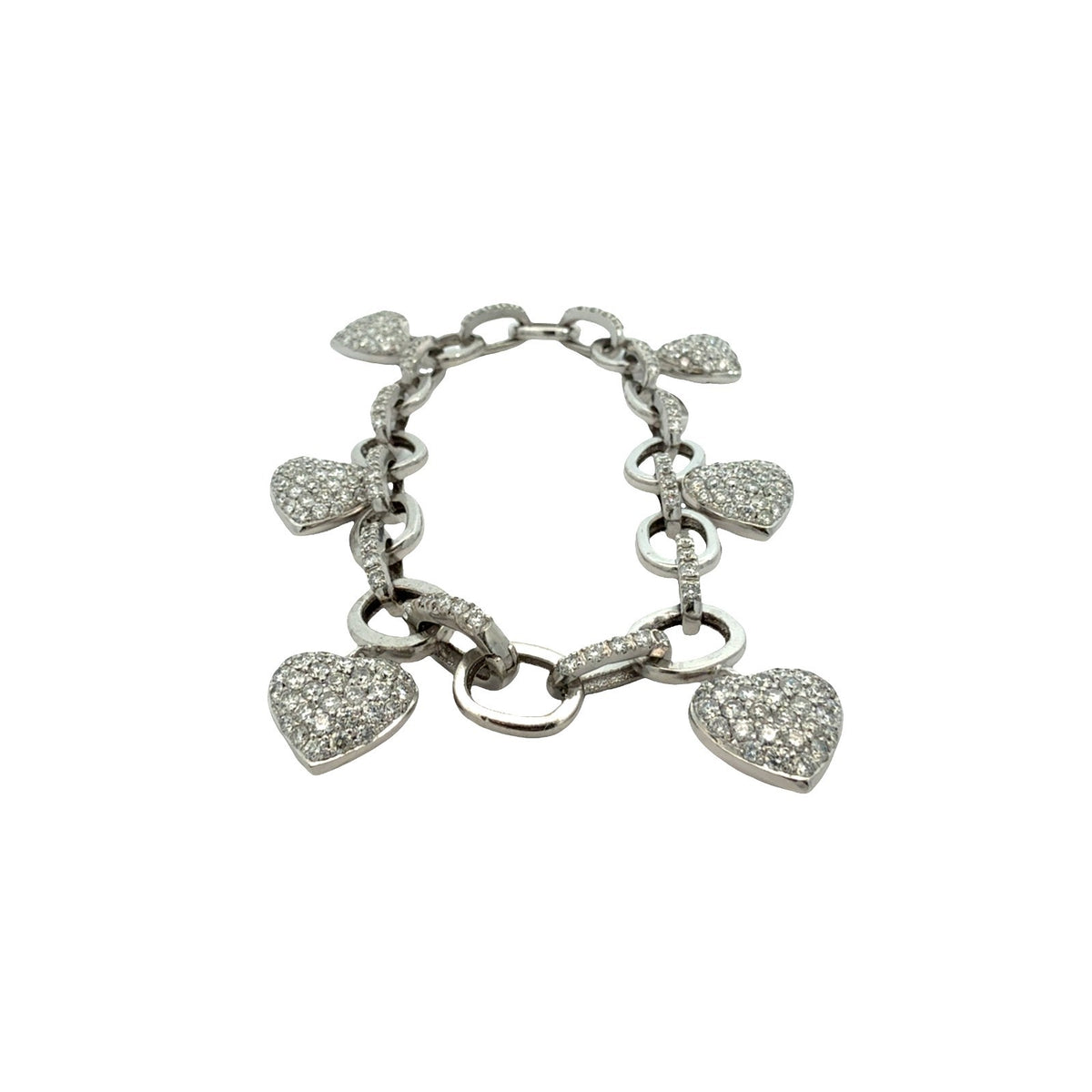 14k White Gold 5.54ctw Diamond Heart Charm Chain Bracelet 8"3