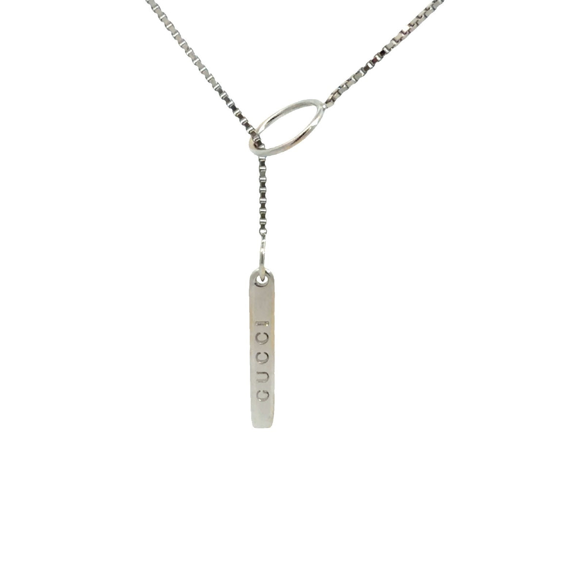 Gucci 18k White Gold Lariat Bar Pendant Box Chain Necklace 18"2