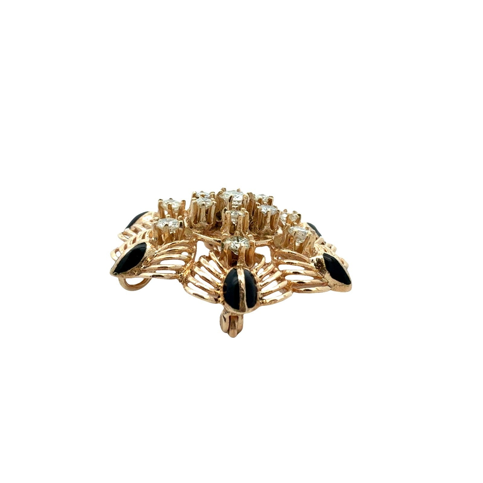 Vintage 14k Yellow Gold 1.24cttw Diamond and Enamel Floral Cluster Pin/Pendant3