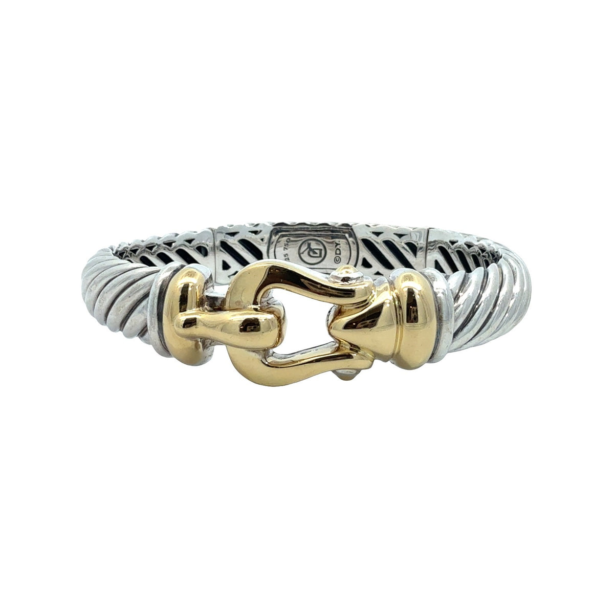 David Yurman Waverly Cable Sterling Silver & 18k Yellow Gold Buckle Bracelet M9