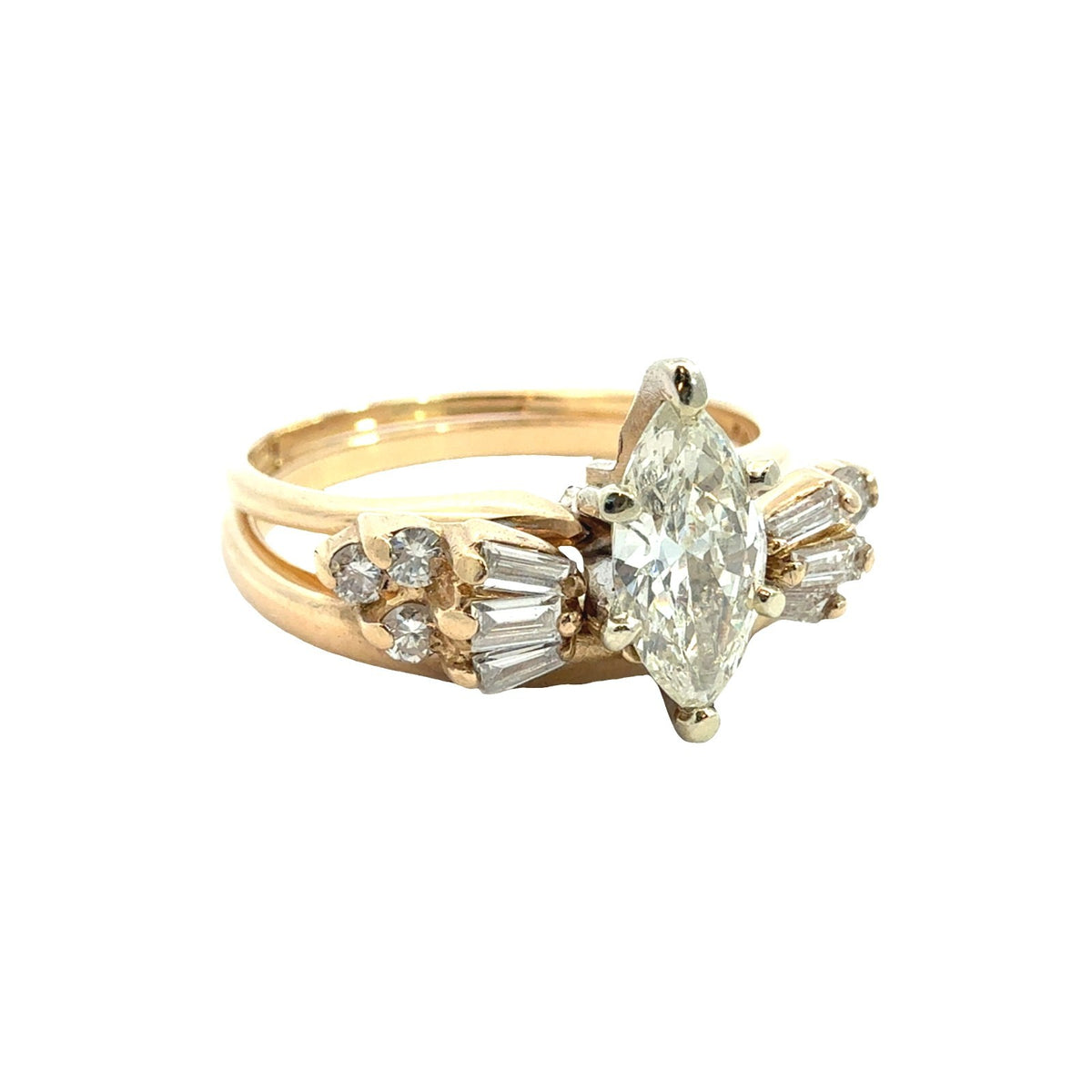 Vintage 14k YG 0.54ctw Marquise Diamond Engagement Ring & 0.28ctw Enhancer Band2
