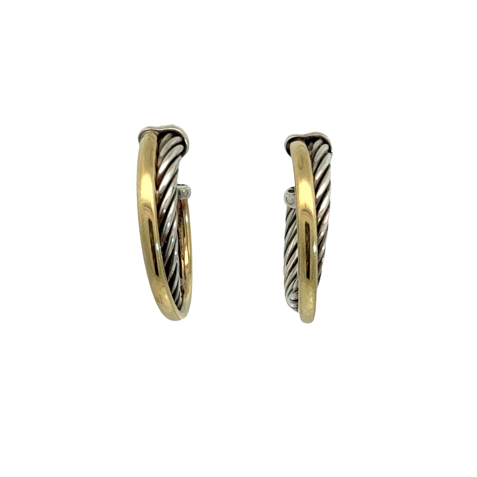 David Yurman Two-Tone Twisted Cable Crossover Hoop Earrings0