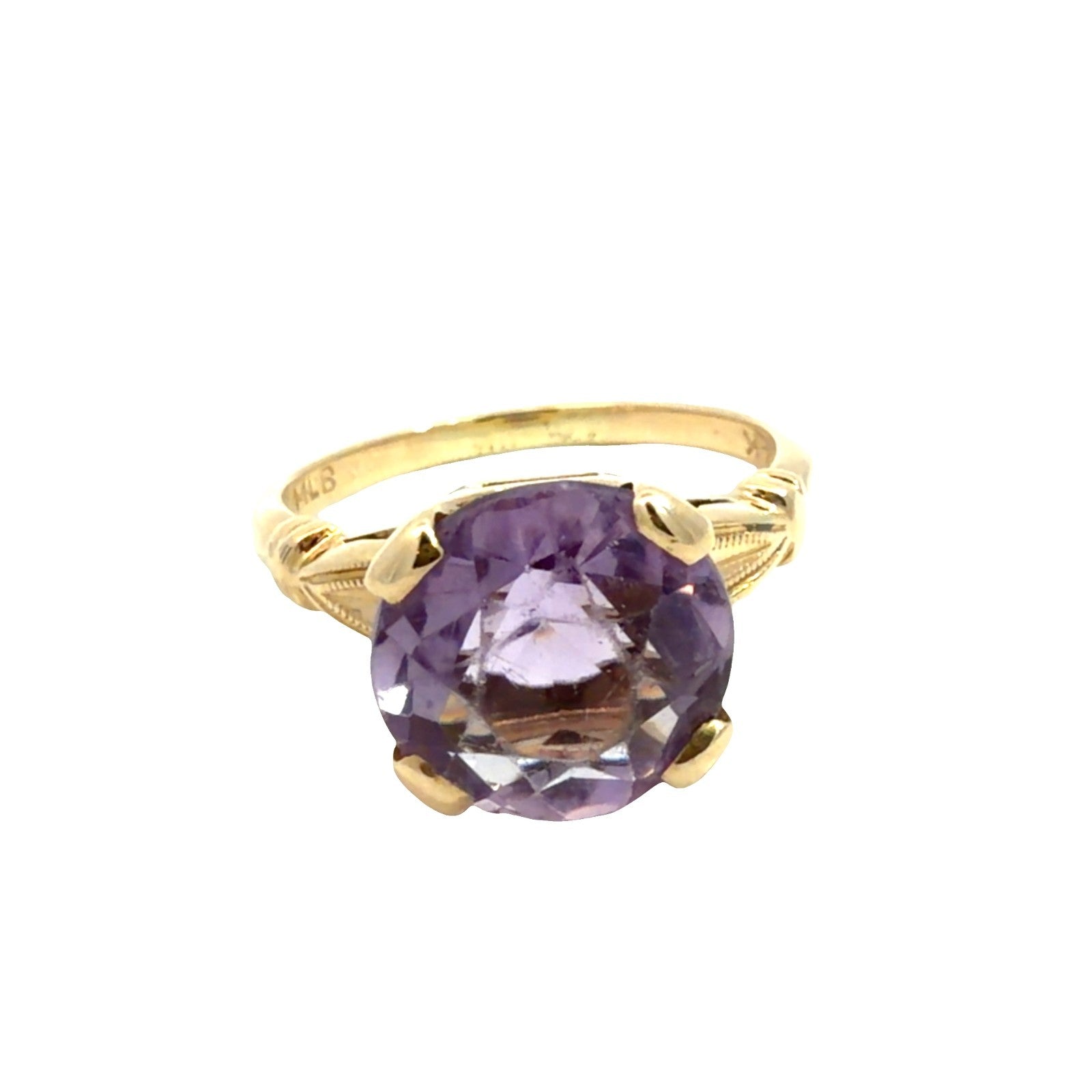 Vintage 14k Yellow Gold Stamped Ring with 3.38ctw Solitaire Amethyst Size 51