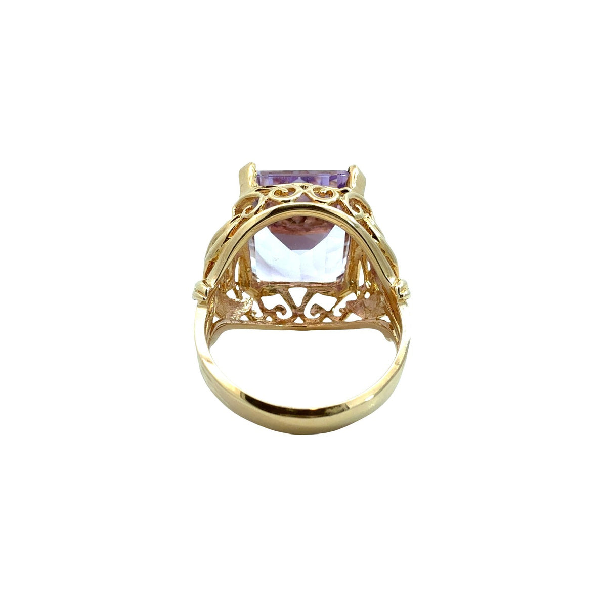 JCR Vintage 14k Yellow Gold Emerald-Cut 11.70tcw Amethyst Cocktail Ring 6.753