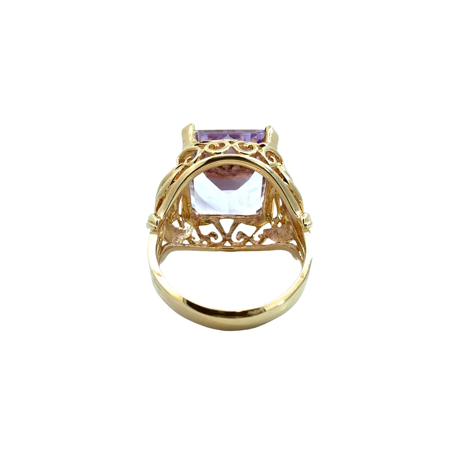 JCR Vintage 14k Yellow Gold Emerald-Cut 11.70tcw Amethyst Cocktail Ring 6.753