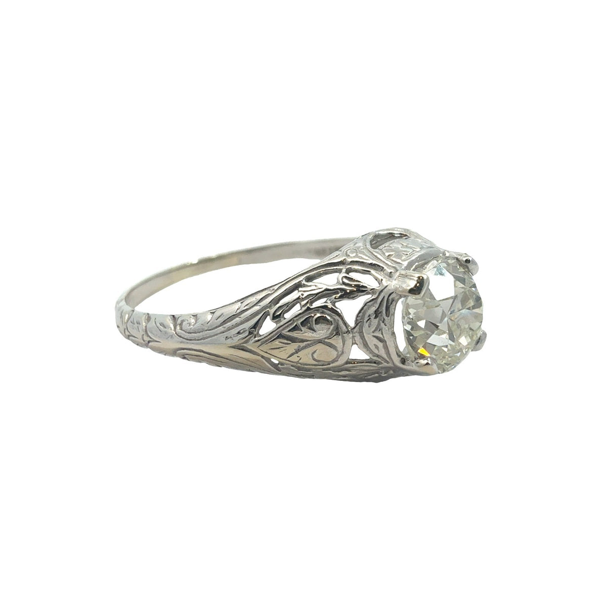 Vintage 14k White Gold Stamped & 0.92ctw Euro Cut Diamond Engagement Ring5