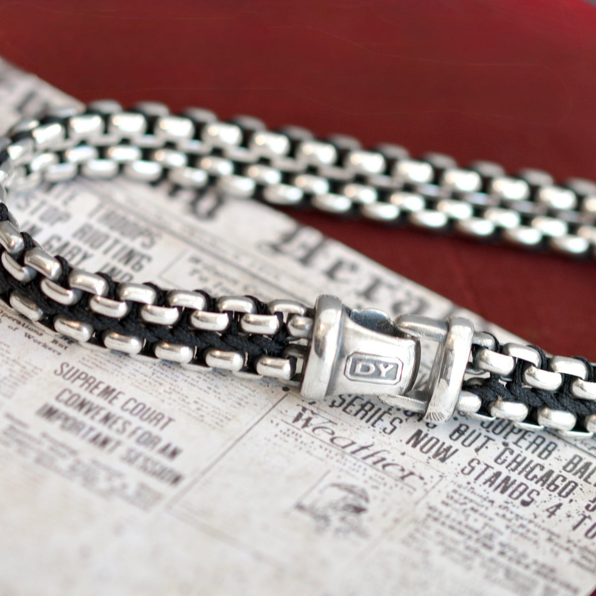David Yurman Sterling Silver Men's Woven Box Chain Bracelet0