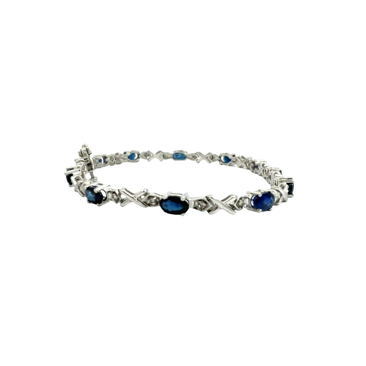 14k White Gold 2.76ctw Sapphire & 0.18ctw Diamond Tennis Bracelet 7"2