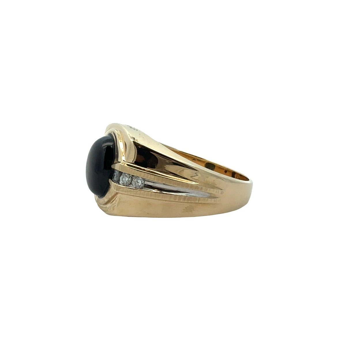 14k Yellow Gold 0.73tcw Black Sapphire & 0.14cttw Diamond Men's Ring Size 10.54