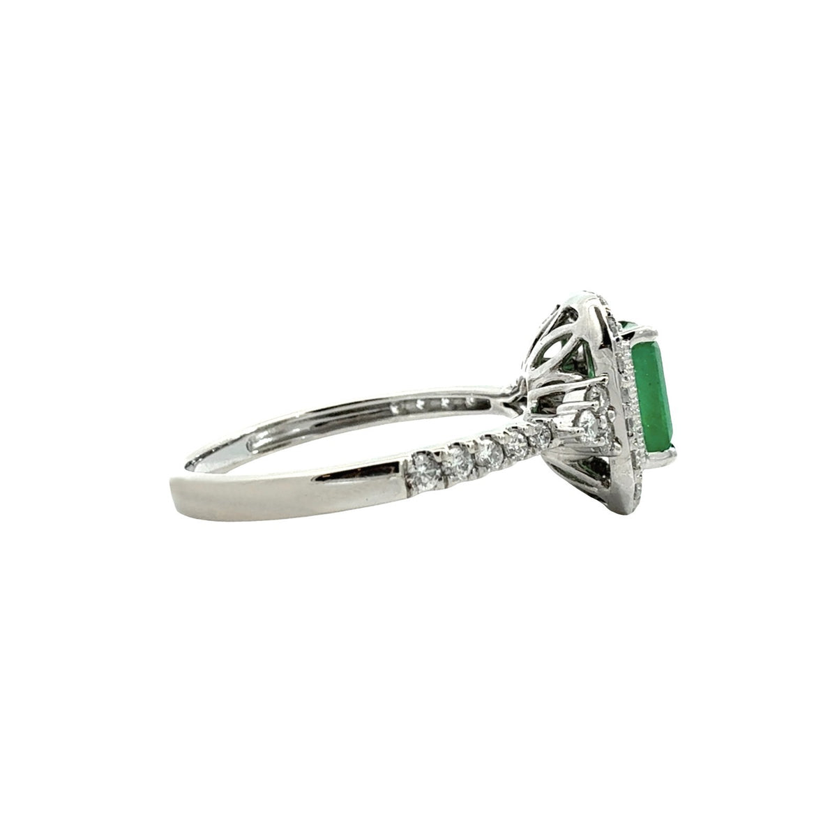 Royal 14k White Gold 1.02tcw Emerald and 0.63cttw Diamond Halo Cocktail Ring2