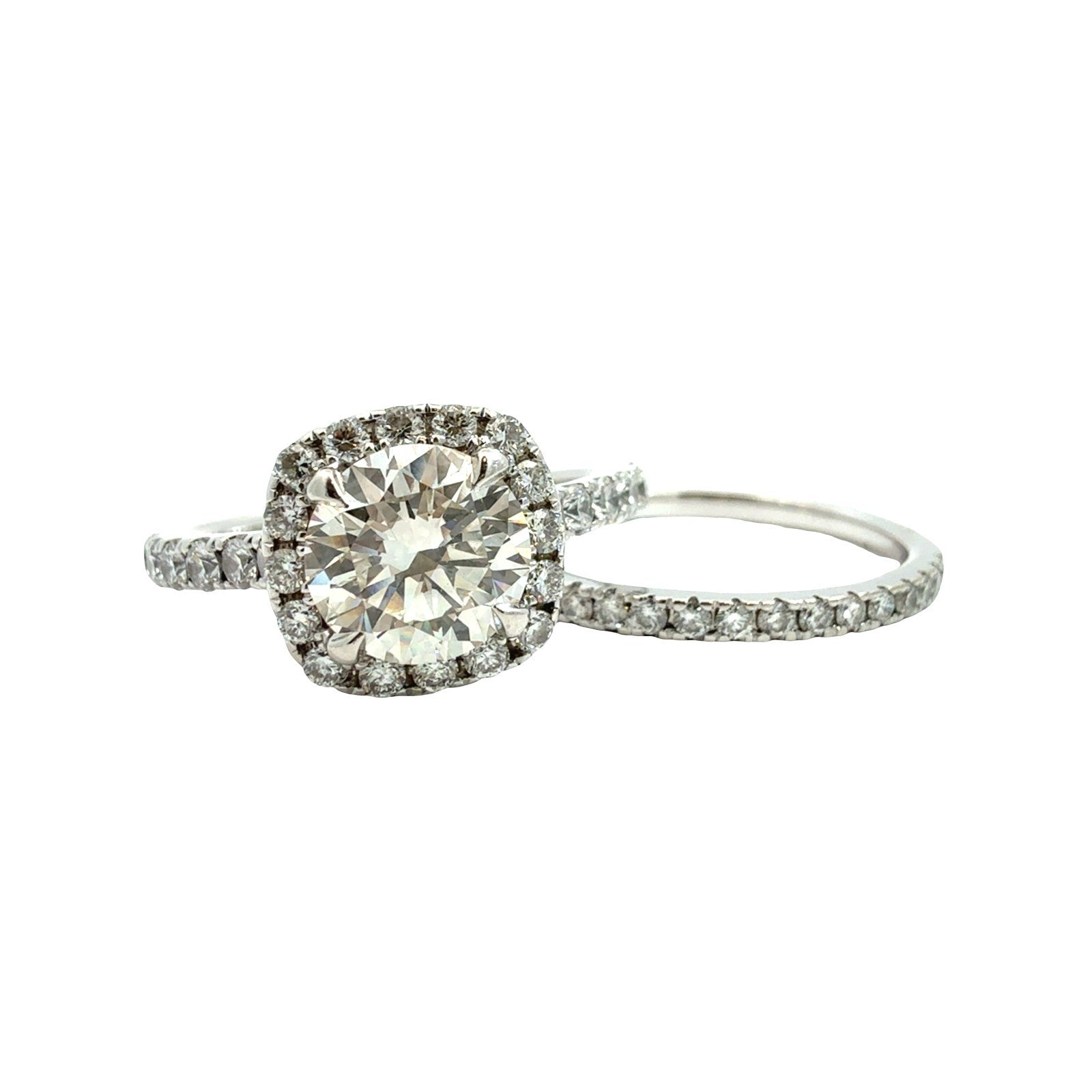 14k White Gold Lab-Grown 2.36cttw(1.41tcw) Round Diamond Cushion Halo Bridal Set1