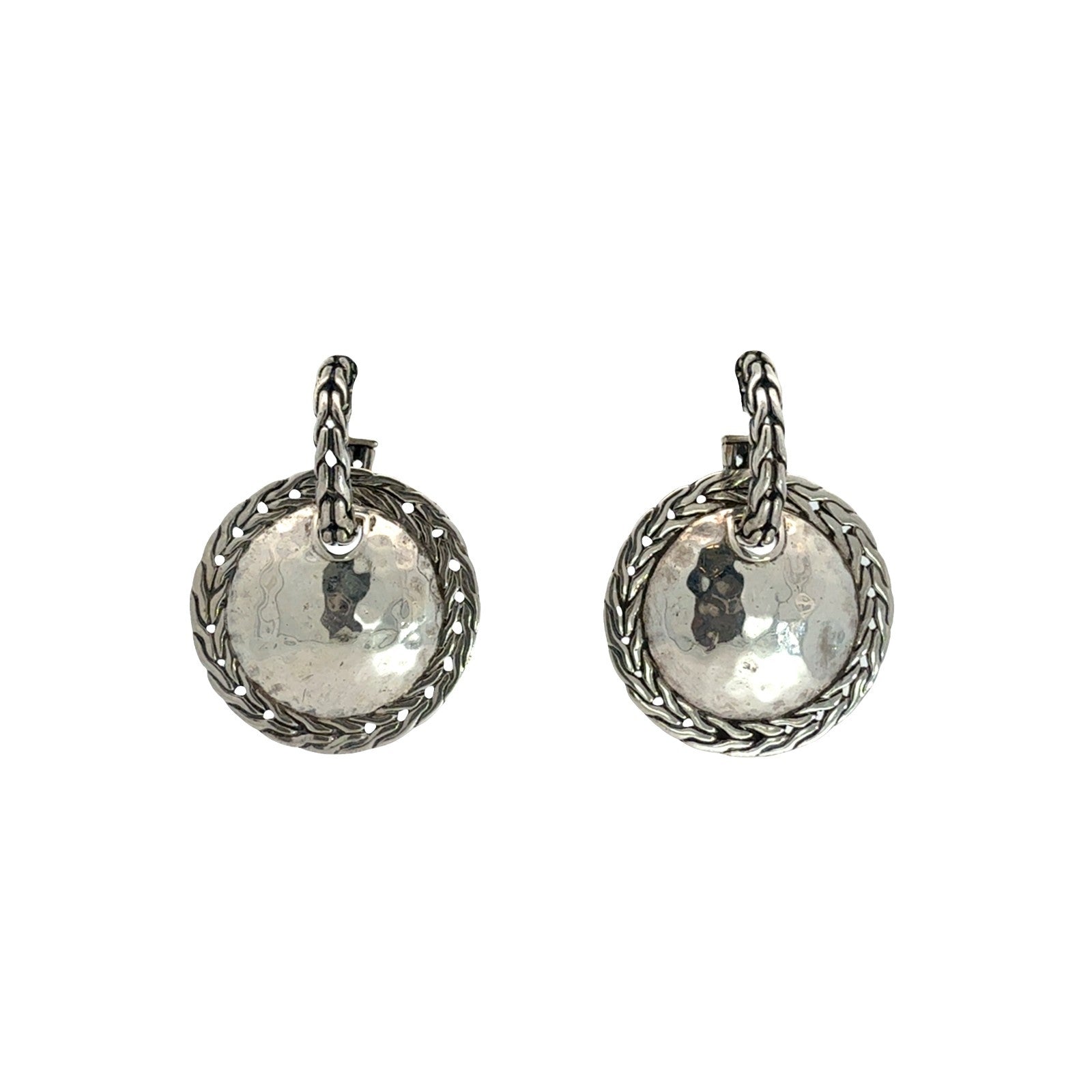 John Hardy Sterling Silver Hammered Disc Drop Earrings0