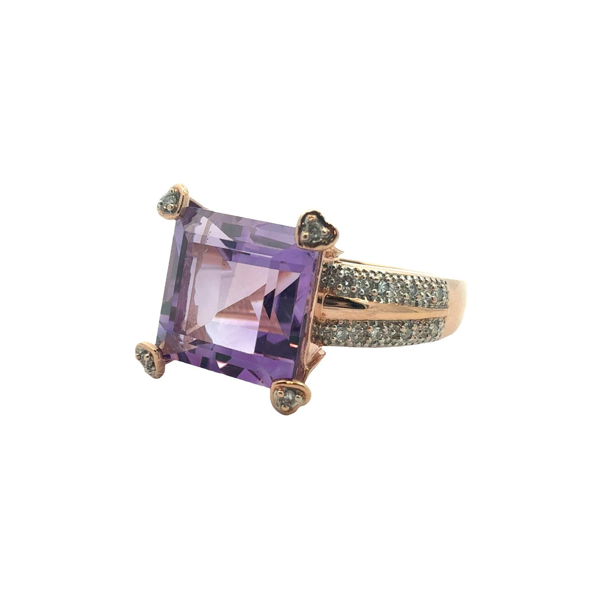 14k Rose Gold 3.81ctw Square Amethyst and 0.10ctw Diamond Ring5