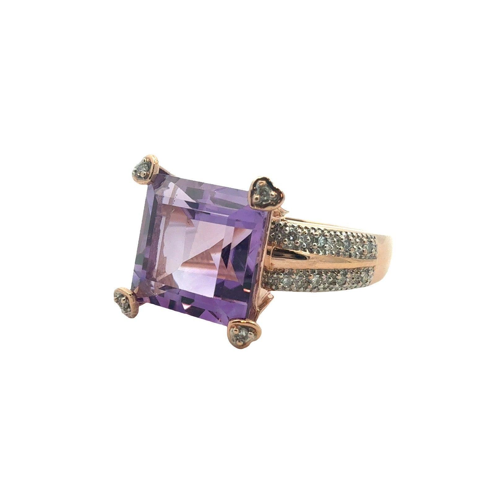 14k Rose Gold 3.81ctw Square Amethyst and 0.10ctw Diamond Ring5