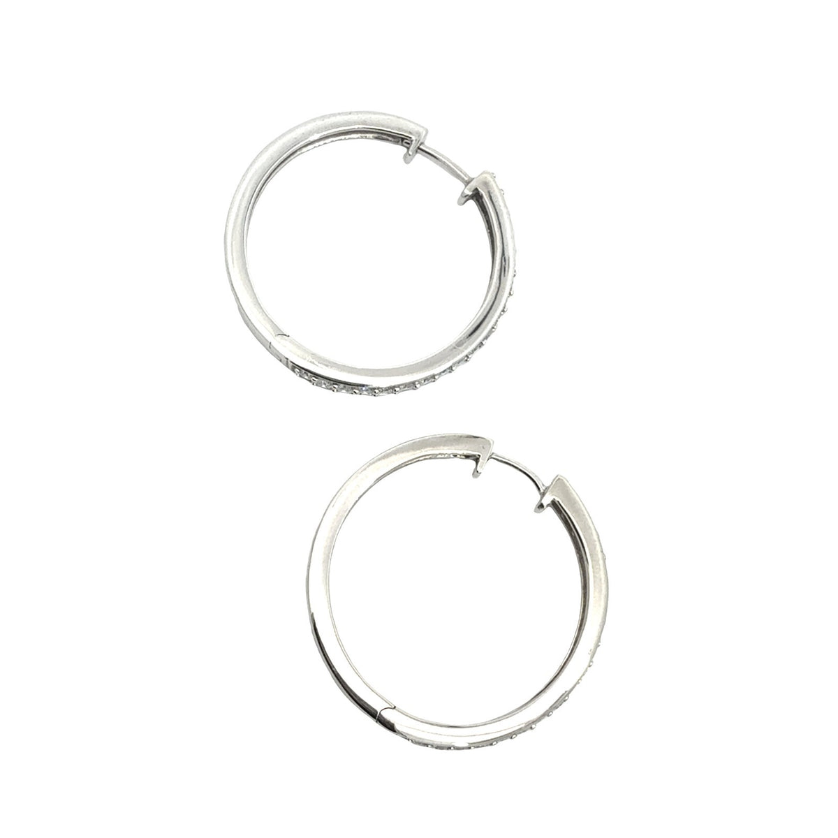 14k White Gold Round Brilliant 1.05cttw Diamond Hoop Earrings3