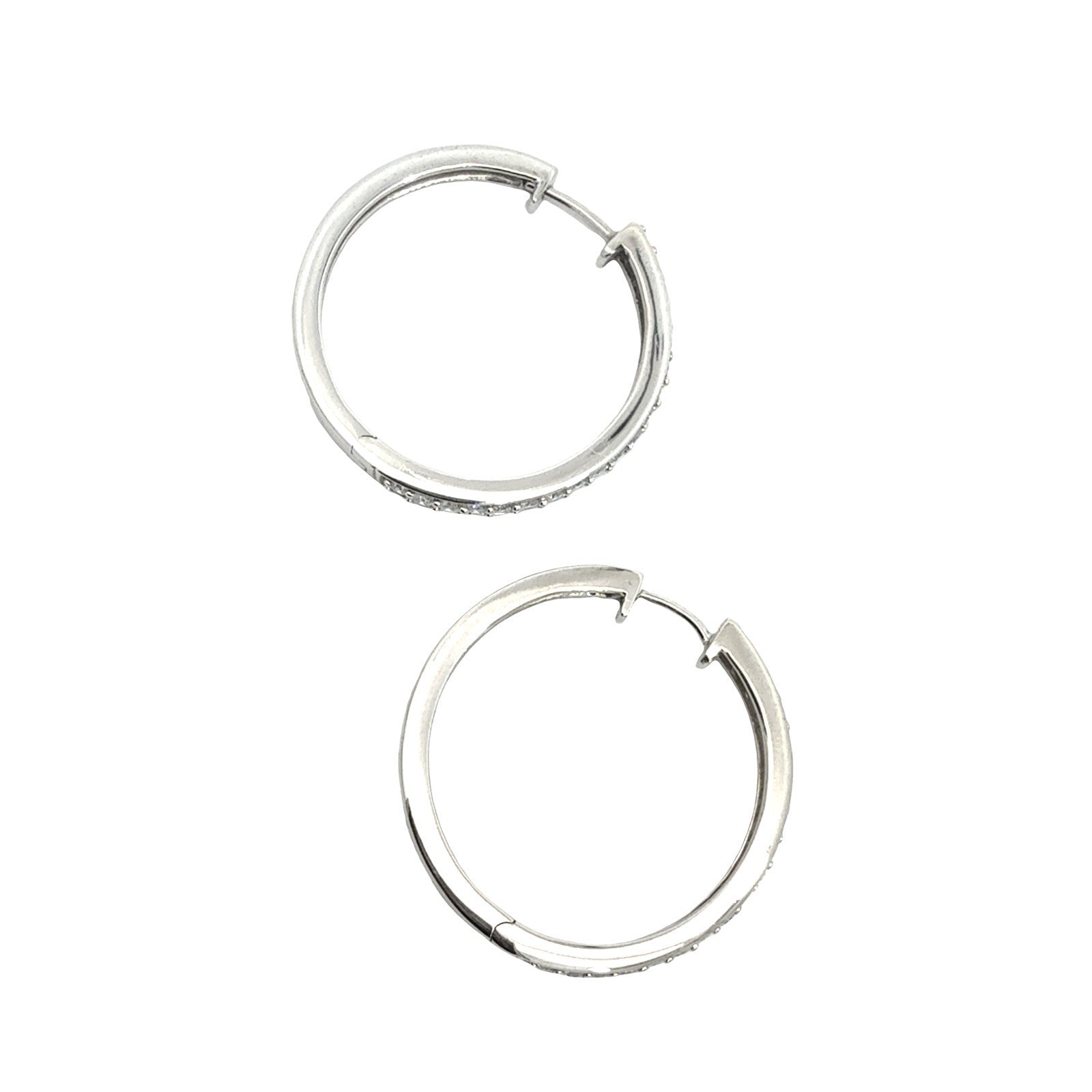 14k White Gold Round Brilliant 1.05cttw Diamond Hoop Earrings3