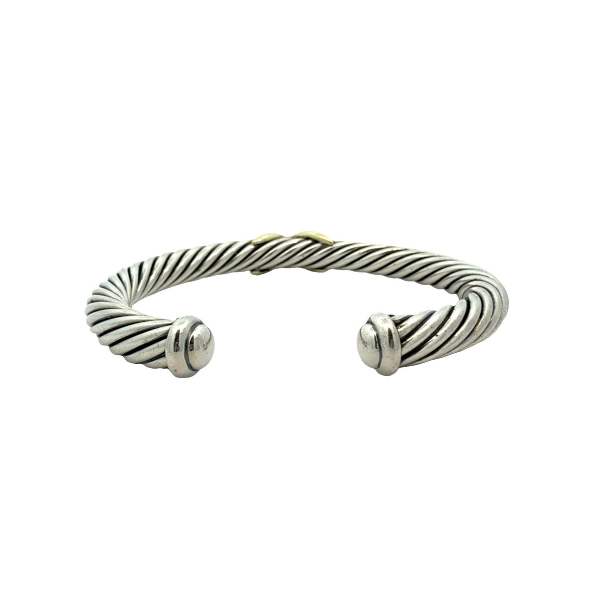 David Yurman Sterling Silver & 14k Yellow Gold Twisted Cable X Cuff Bracelet M3