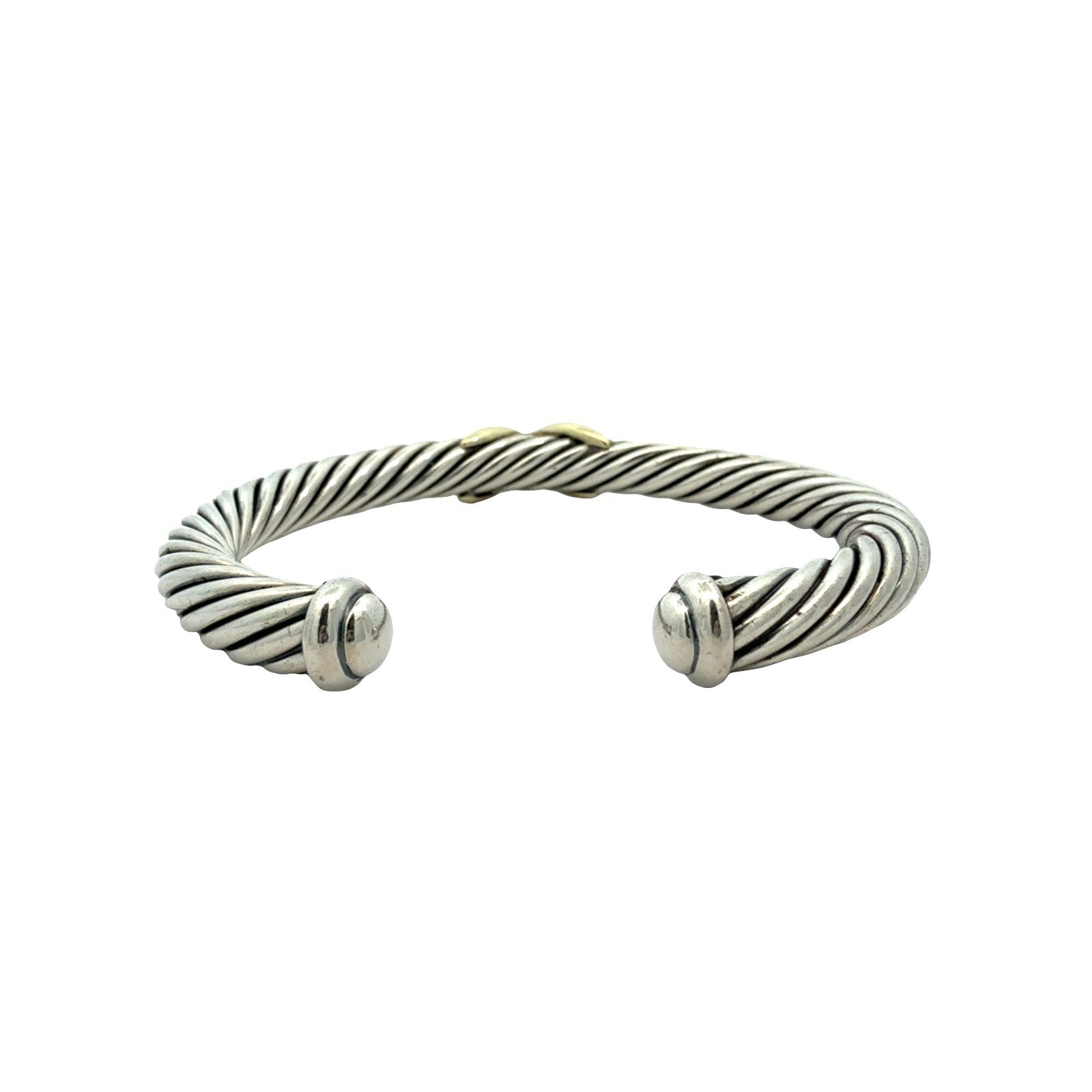 David Yurman Sterling Silver & 14k Yellow Gold Twisted Cable X Cuff Bracelet M3