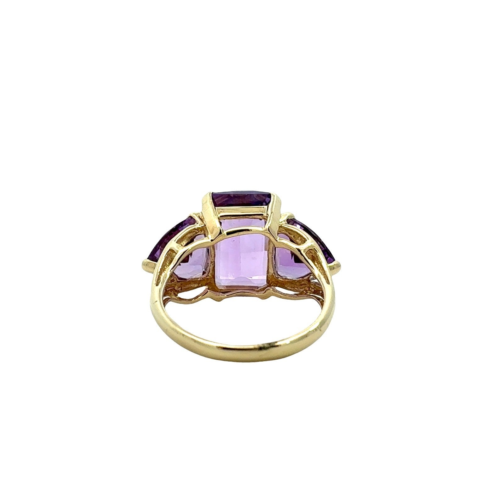 Vintage 14k Yellow Gold Three-Stone 10.71cttw Amethyst Cocktail Ring3