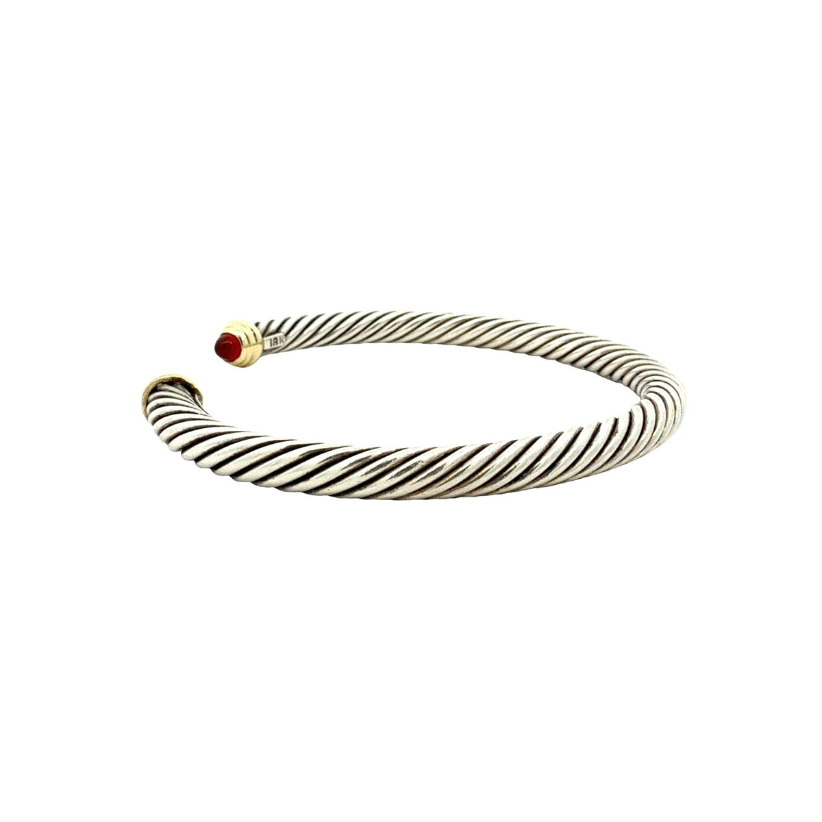 David Yurman Sterling Silver 18k Yellow Gold Accents & Garnet Twisted Cable Cuff4