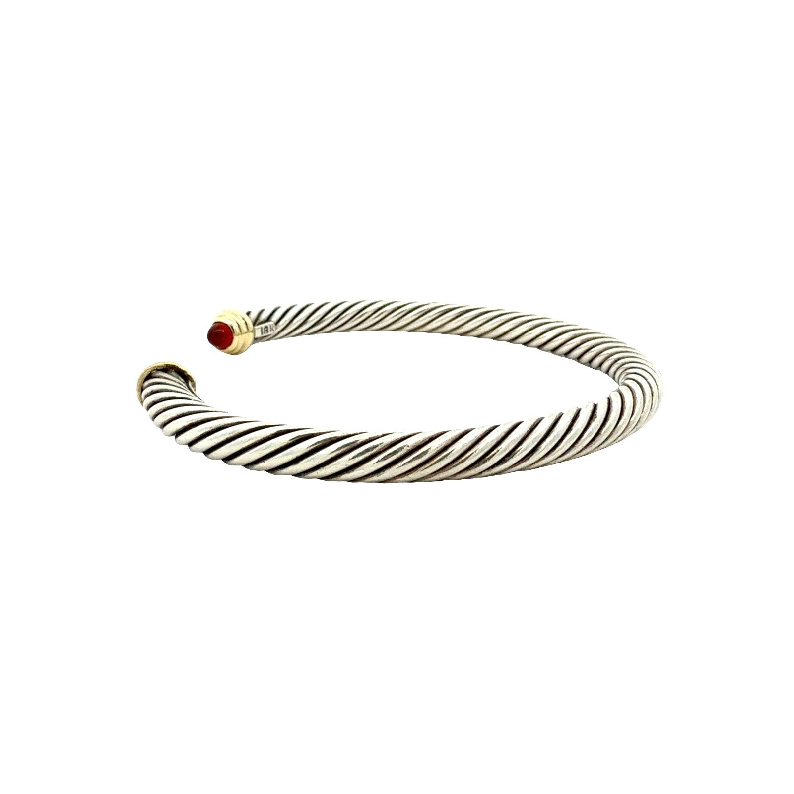David Yurman Sterling Silver 18k Yellow Gold Accents & Garnet Twisted Cable Cuff4