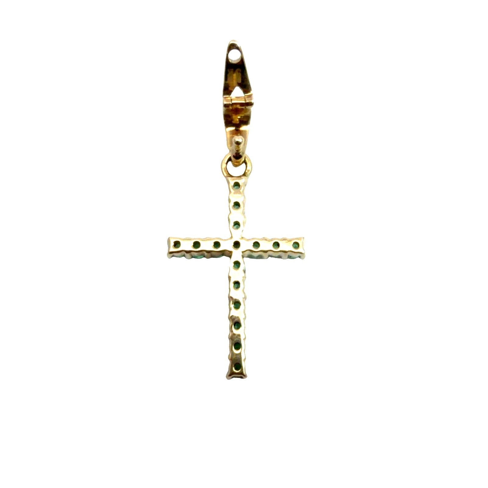 18k Yellow Gold Cross Pendant with 0.32ctw Emeralds and 0.01ctw5