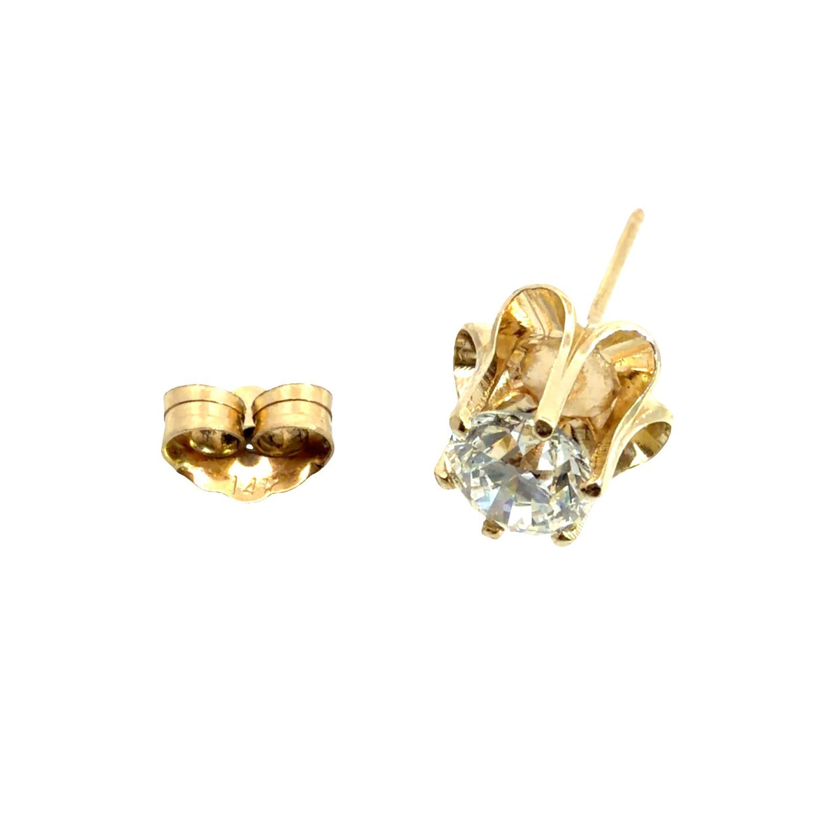 Vintage 14k Yellow Gold Buttercup Set 0.83cttw Round Diamond Stud Earrings3