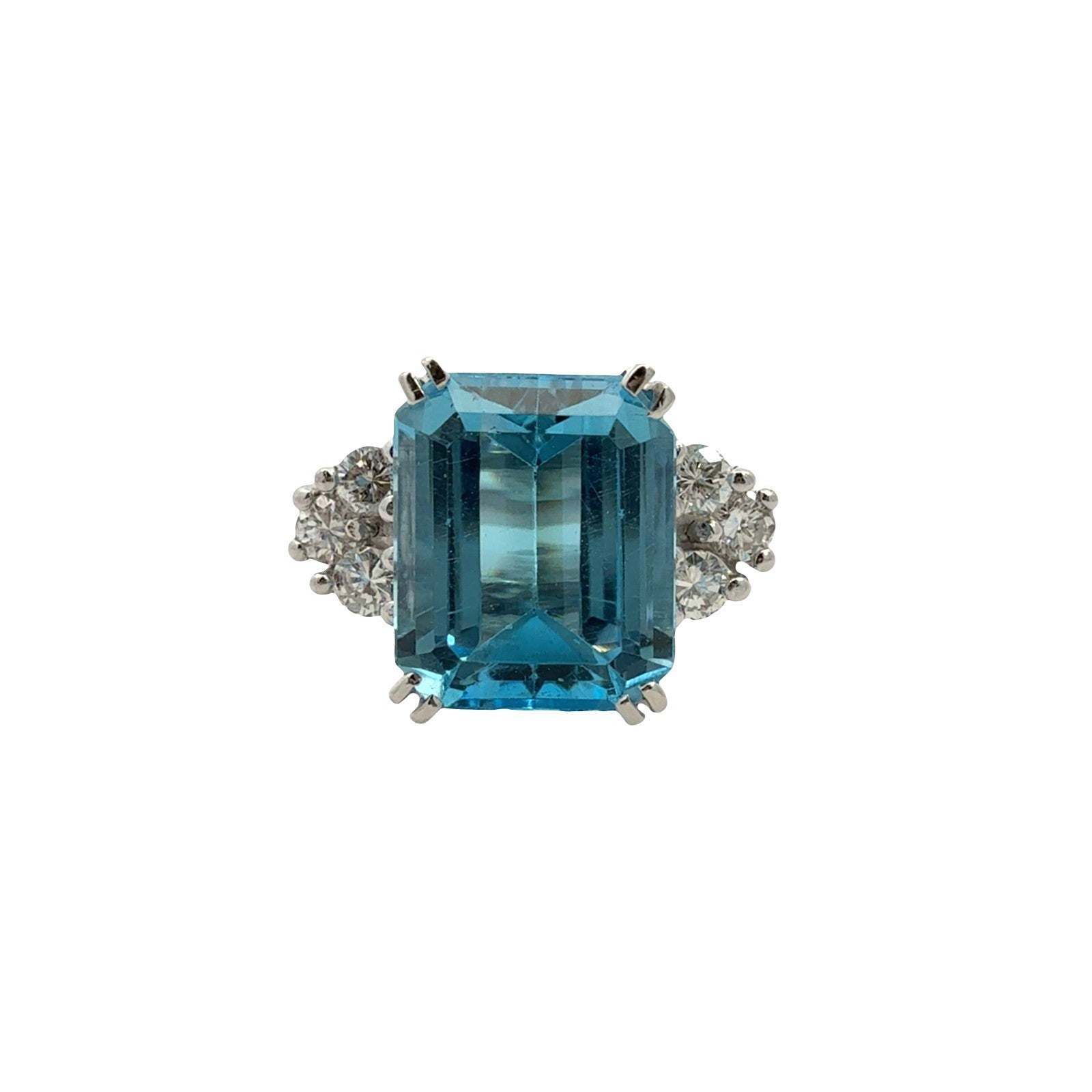 Vintage 14k White Gold 7.09tcw Blue Topaz 0.39cttw Diamond Cocktail Ring0