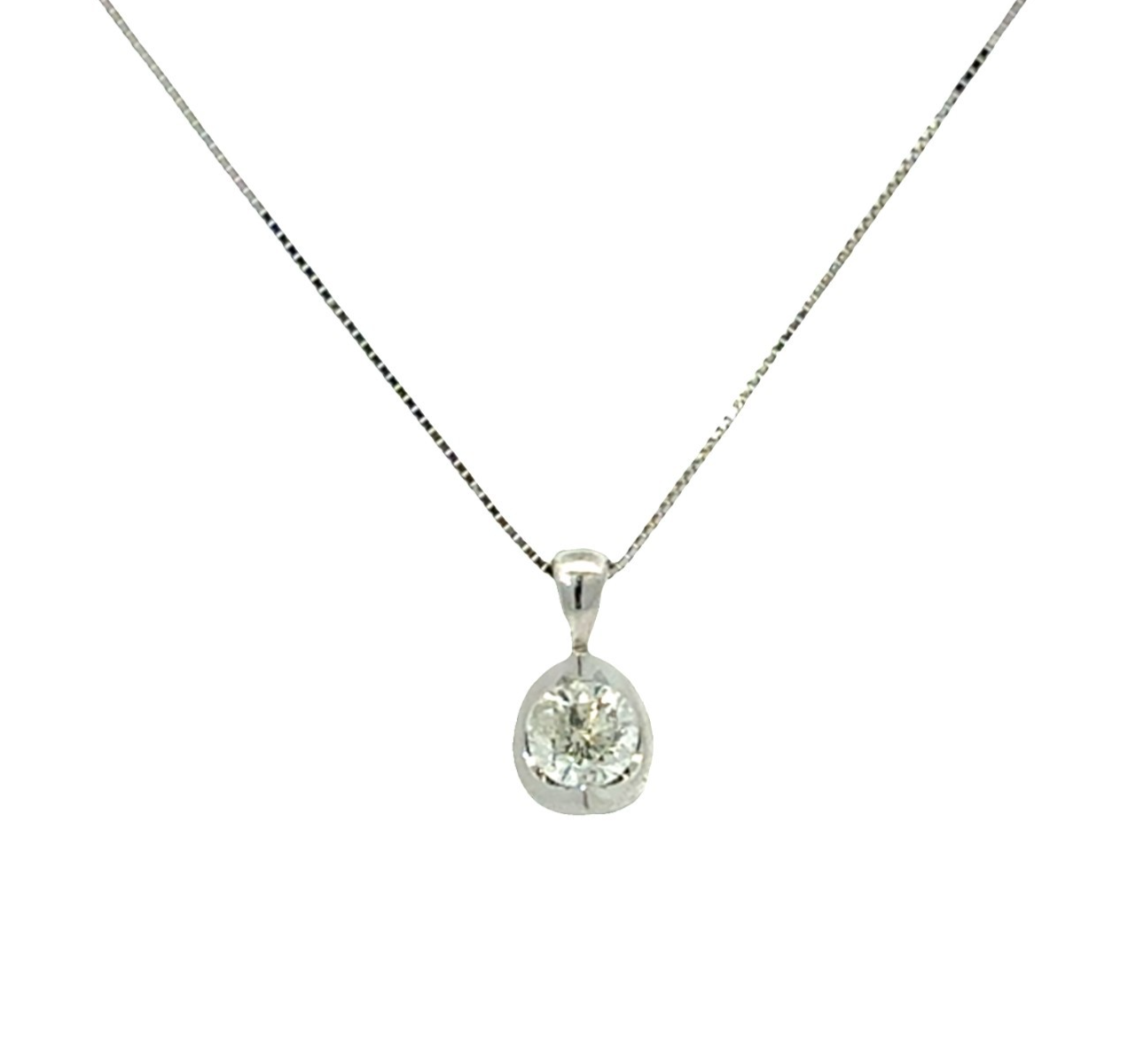 14k White Gold Solitaire 0.52ctw Diamond Pendant Necklace0