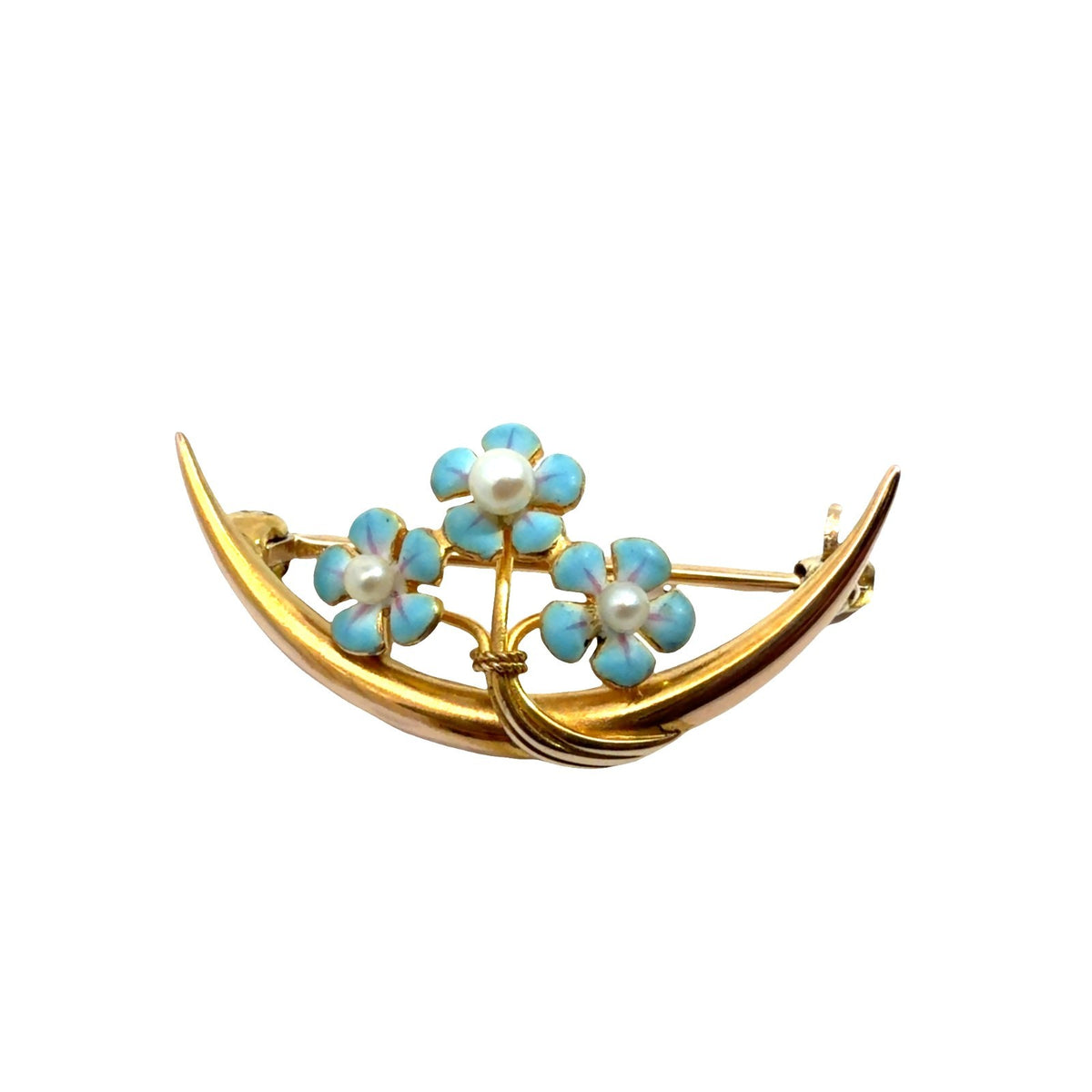 Vintage 14k Yellow Gold Moon Seed Pearl Flower Pin0