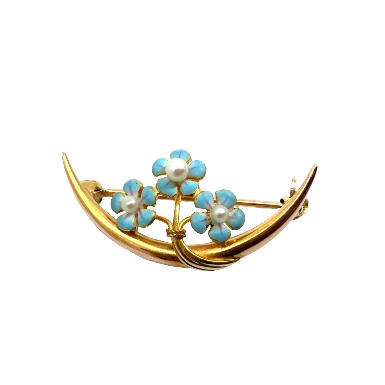 Vintage 14k Yellow Gold Moon Seed Pearl Flower Pin0