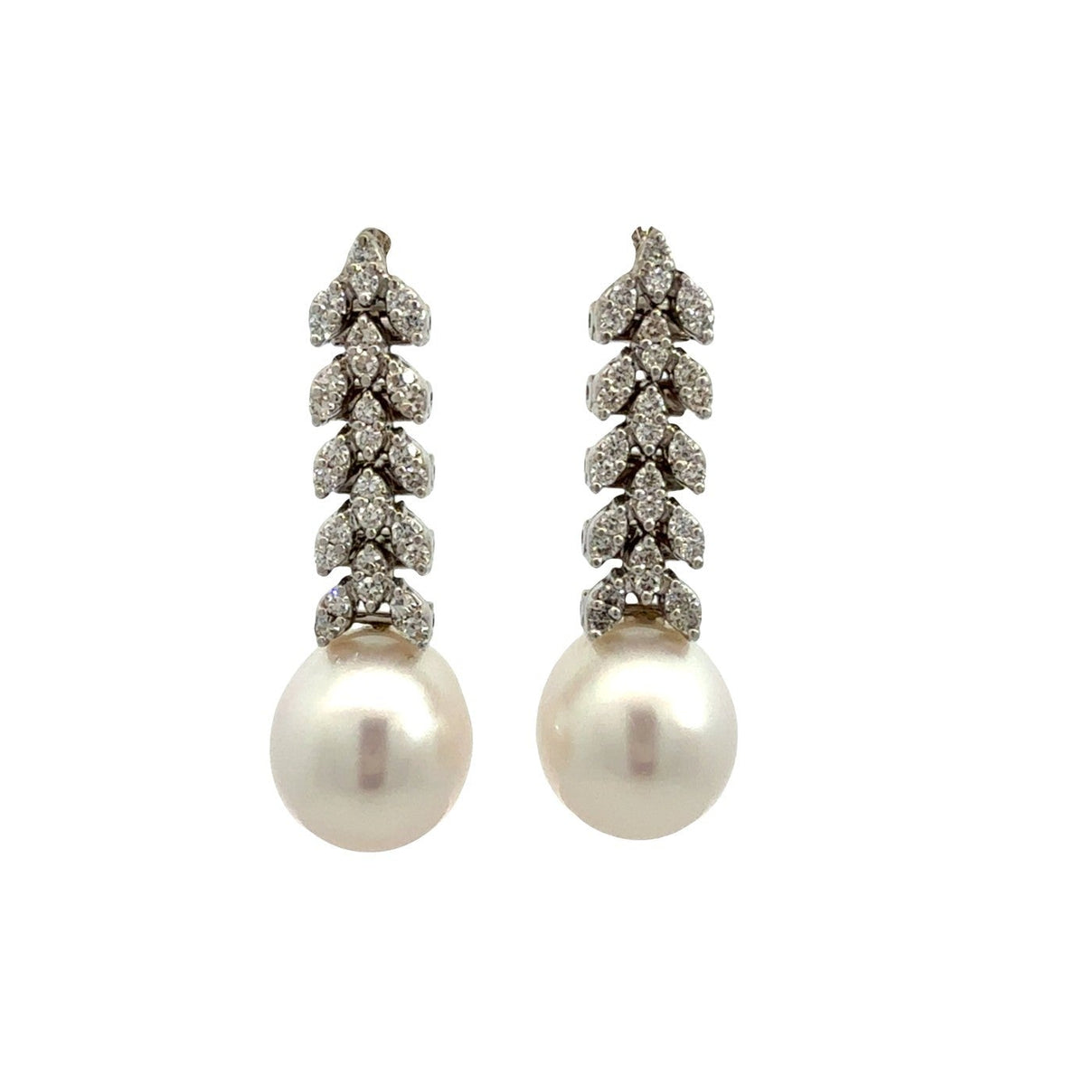 18k White Gold Rare South Sea Pearl &amp; 1.05cttw Diamond Drop Earrings0