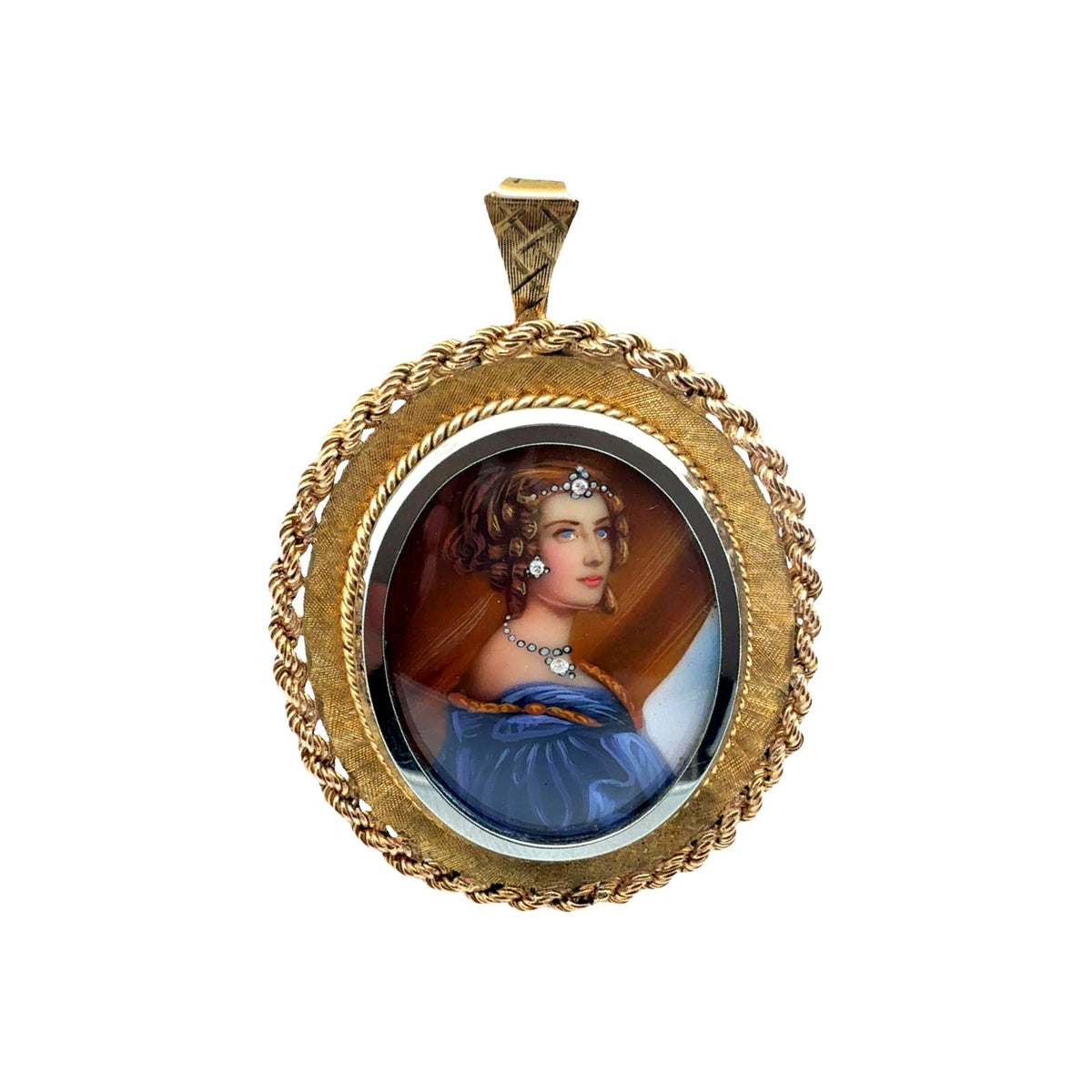 Vintage 18k Yellow Gold &amp; 0.02ctw Diamond Victorian Lady Portrait Pin/Pendant0