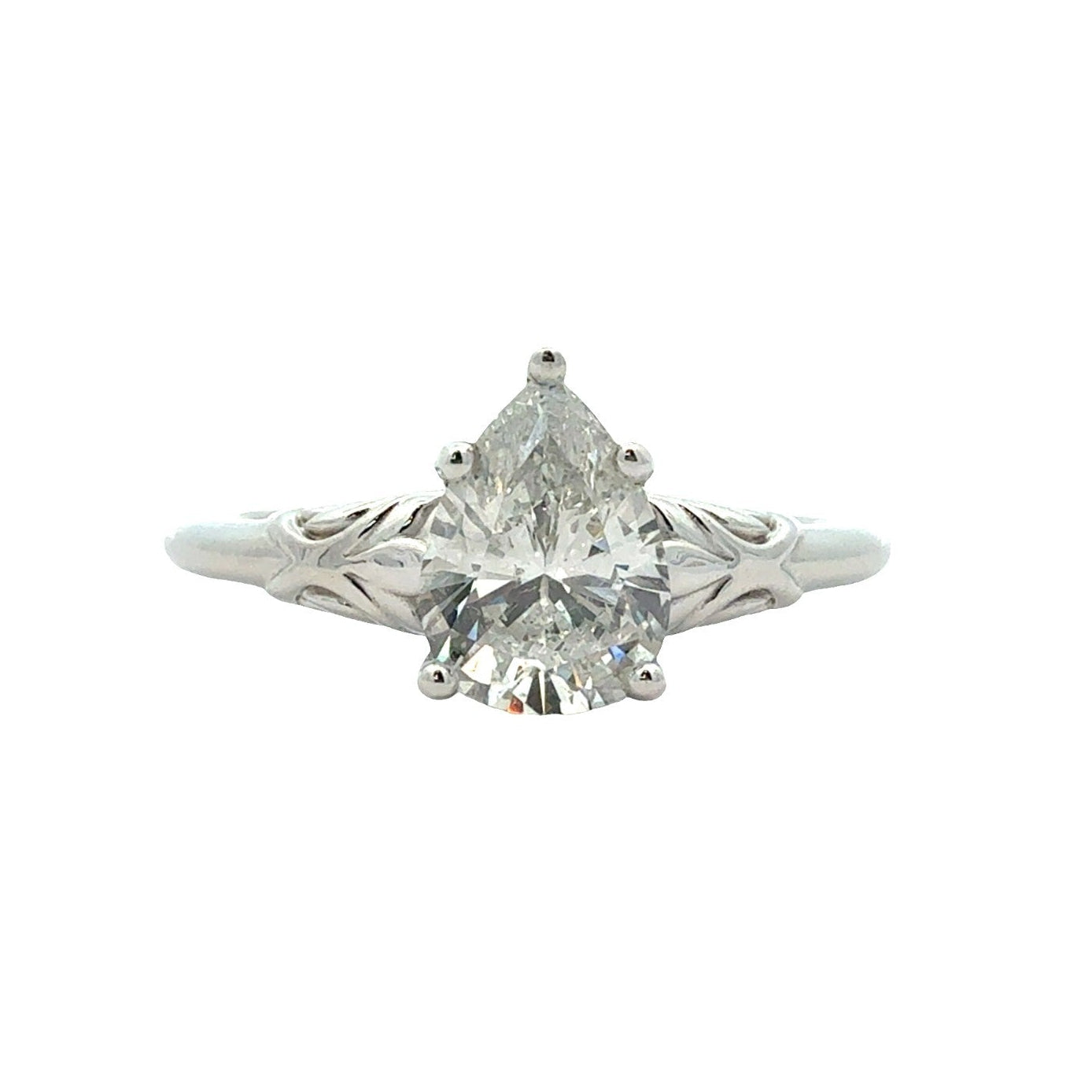 14k White Gold Pear-Shaped Solitaire 1.02ctw Diamond Engagement Ring Size 70