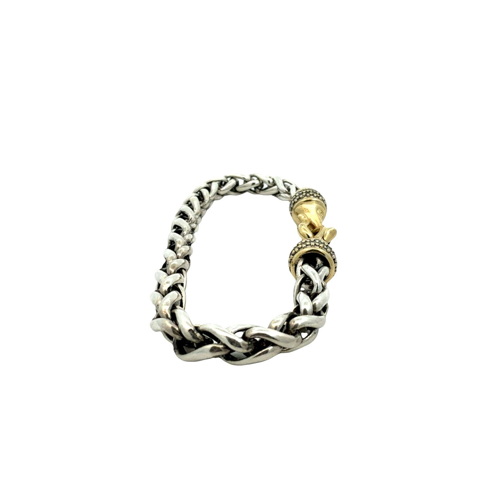 David Yurman Sterling Silver Yellow Gold 0.83cttw Diamond Wheat Chain Bracelet2